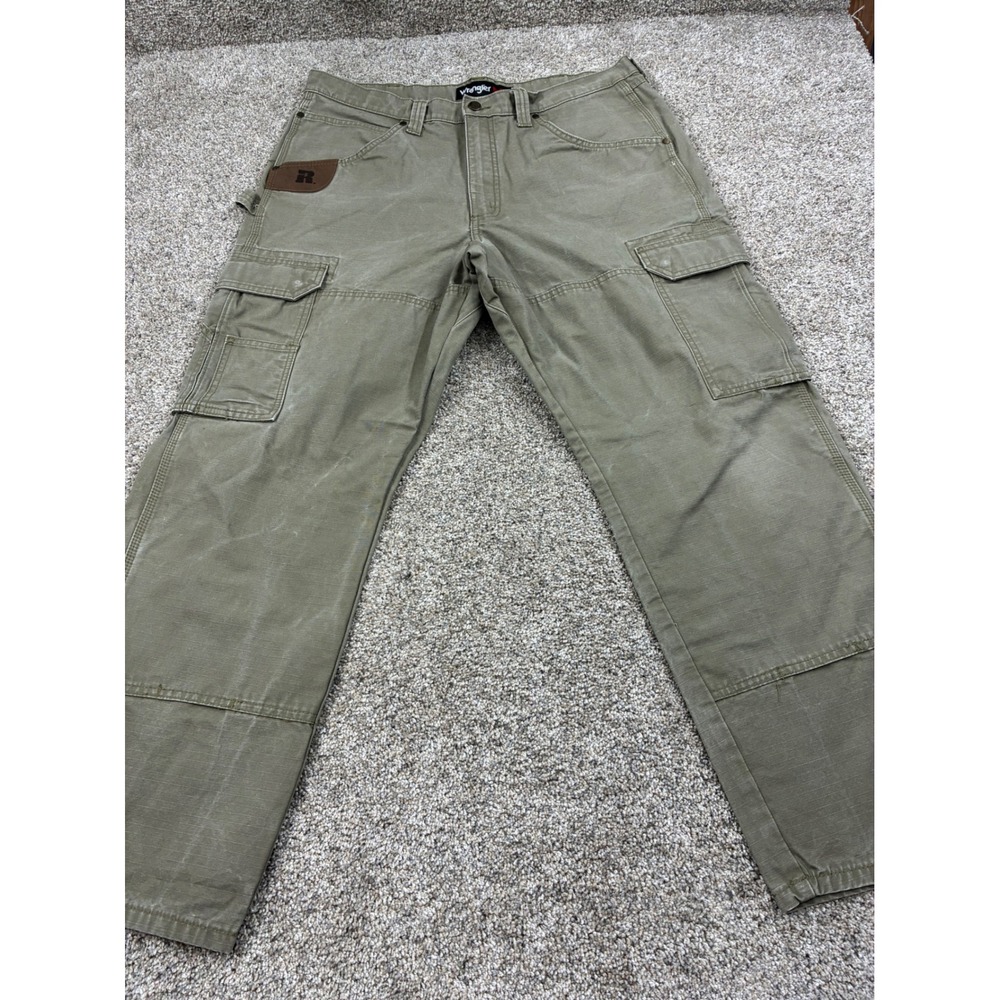 Wrangler Riggs Workwear Mens Olive Green Ripstop Cargo Pants 3W060BR 36x30 #0873